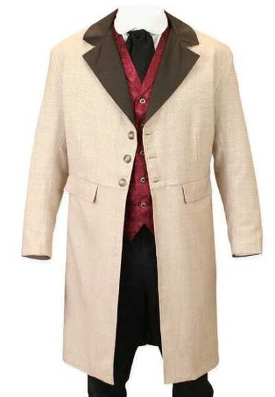 Pre-owned 100% Men's Frock Coats Wooster Frock Coat - Tan Plaid Slip Into Our Wooster Coat In White