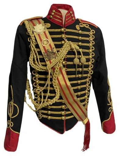 Pre-owned 100% Men's Gold Braiding Hussar Officers Black Red Coat, Only Jacket Price