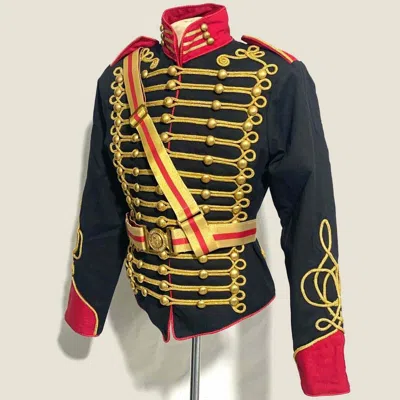 Pre-owned 100% Men's Gold Braiding Hussar Officers Black Red Jacket, Only Jacket Price