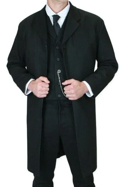 Pre-owned 100% Men's Livingston Black Wool Frock Coat