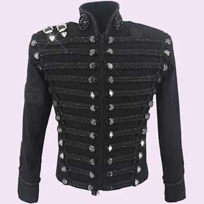 Pre-owned 100% Men's Michael Jackson, England Style Retro, Black Military Jacket