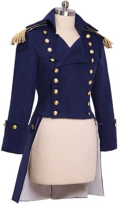 Pre-owned 100% Men's Navy Coat Jacket Colonial Military Uniform Jacket Regency Coat In Blue