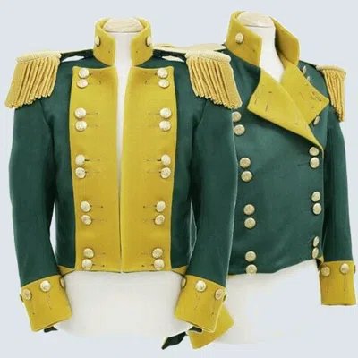 Pre-owned 100% Men's Officer Frock Coat Military Jacket In Green And Yellow