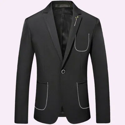 Pre-owned 100% Men's One Button Long Sleeve Blazer Jacket In Black