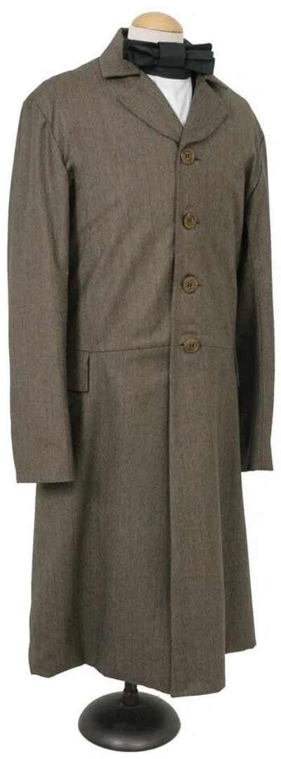 Pre-owned 100% Men's Single Breasted Long Frock Coat In Gray