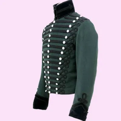 Pre-owned 100% Men's Steampunk Military Uniform Hussar Jacket, Napoleonic Uniform Jacket In Green