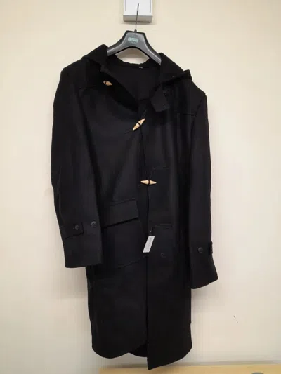 Pre-owned 100% Mens Portuguese Navy Wool Duffle Coat Military Style Black Wooden Tog Portugues In Blue
