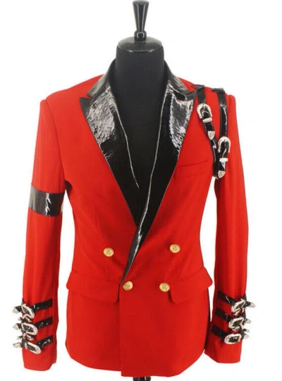 Pre-owned 100% Michael Jackson's Bad Leisure Awards Red Blazer Punk Buckle Jacket