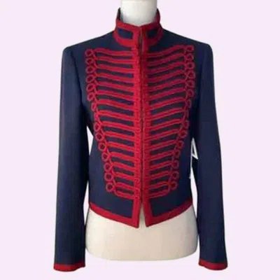 Pre-owned 100% Navy Blue And Red Military Ladies Jacket Made To Measure Blazer