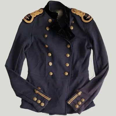 Pre-owned 100% Navy Blue Ladies Wool Braid Jacket, Ladies Hussar Jacket