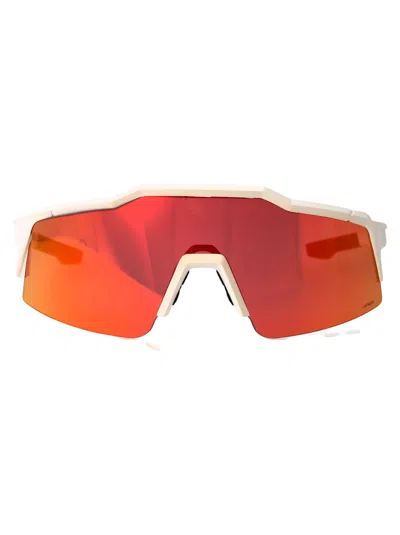 100% Soft Tact Off White - Hiper Red Multilayer Mirror Lens Acetate Sunglasses In Orange