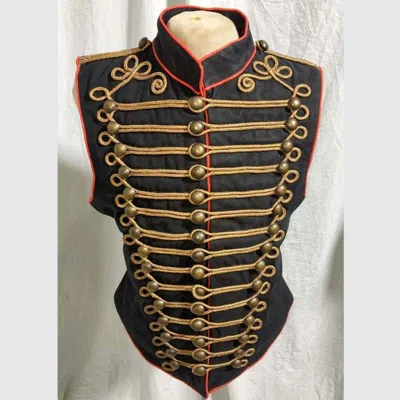 Pre-owned 100% Steampunk Men's Military Army In Black With Antique Gold Braiding Vest