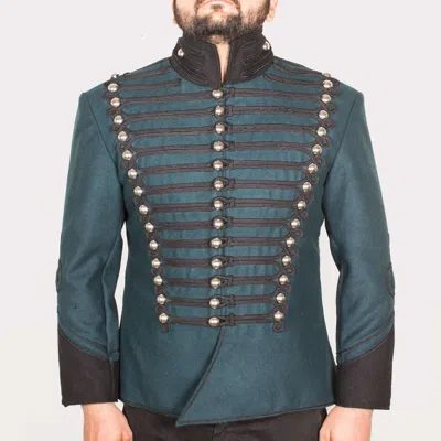 Pre-owned 100% Steampunk Military Uniform Hussar Jacket-napoleonic Uniform Jacket In Green