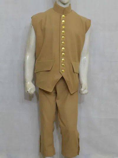 Pre-owned 100% Tan Vest & Breaches Revolutionary War Era Waist Wool Coat In Brown