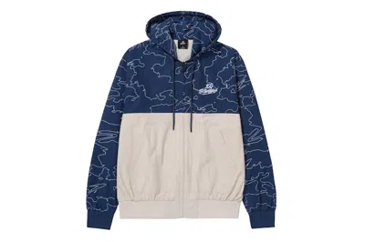 Pre-owned 100 Thieves Men's  Foundations Geoprint Windbreaker In Bone/navy Blue