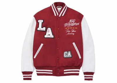Pre-owned 100 Thieves Men's  Golden Bear 5 Year Varsity Jacket In Red/white
