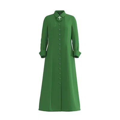 Pre-owned 100% Women Clergy Cassock Robe For Church Cross Pastor Robes Priest Clerical Robe In Green