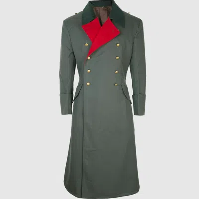 Pre-owned 100% Women German Gabardine General Repro Army Great Long Coat In Green