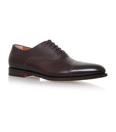 Santoni Kenneth Glossed Leather Oxford Shoes In Brown