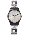 SWATCH WATCH, WOMEN'S SWISS CHESSBOARD BLACK AND WHITE ENAMEL AND STAINLESS STEEL BRACELET 25MM LB160G