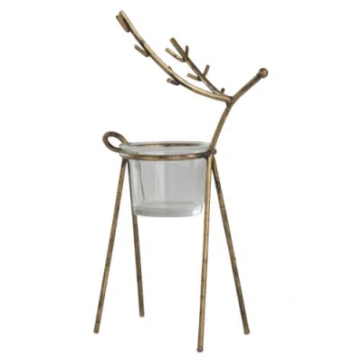 10003091 Antique Gold Reindeer Tealight Holder Christmas Candle Decor In Multi