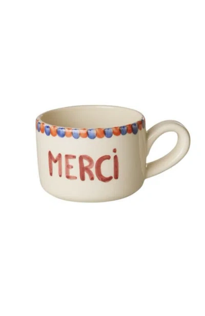 10004222 Ceramic Cappuccino Cup Hand Painted Merci In Neutral
