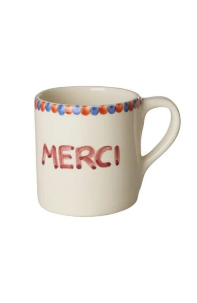 10004222 Ceramic Mug Hand Painted Merci In Neutral