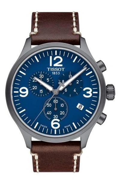 Tissot Men's Swiss Chrono Xl Brown Leather Strap Watch 45mm