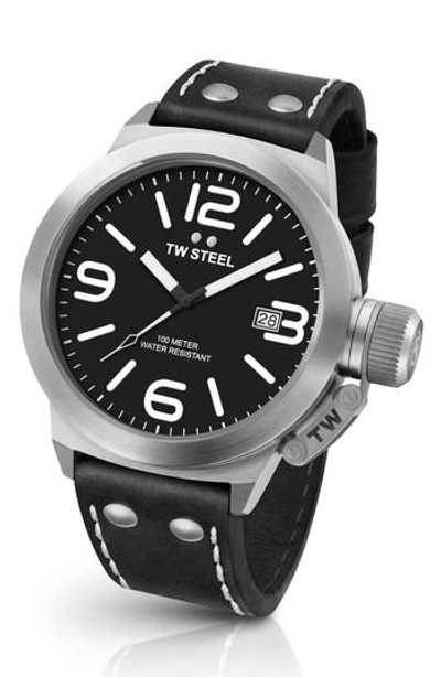 Tw Steel Canteen 45mm Stainless Steel & Leather Strap Watch In Black