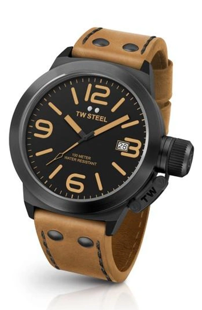 Tw Steel Canteen Leather Strap Watch, 45mm In Brown