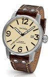TW STEEL MAVERICK AUTOMATIC LEATHER STRAP WATCH, 48MM,MS22