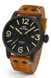 TW STEEL MAVERICK AUTOMATIC LEATHER STRAP WATCH, 48MM,MS36