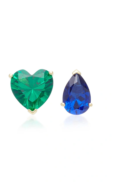 Anabela Chan M'o Exclusive Emerald Love & Tears Stud Earrings In Blue