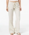 Roxy Juniors Oceanside Womens Linen Wide Leg Casual Pants In Stone