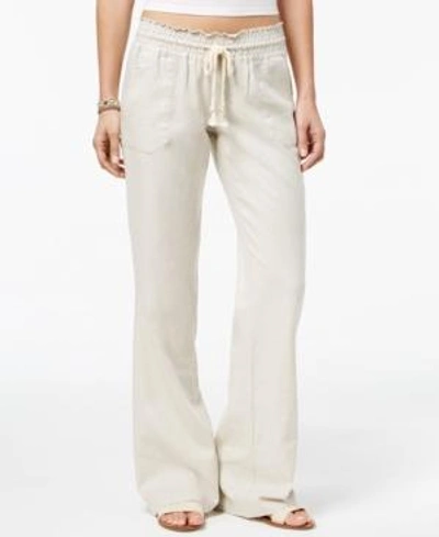 Roxy Juniors Oceanside Womens Linen Wide Leg Casual Pants In Stone