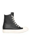 RICK OWENS BLACK LEATHER HIGH-TOP trainers,8961430