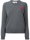 Comme Des Garçons Play Wool Jersey Intarsia Red Emblem Sweater In Gray. In Grey