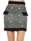 Balmain Jersey-trimmed Button-embellished Tweed Mini Skirt In Black & White