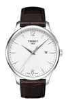 TISSOT TRADITION LEATHER STRAP WATCH, 42MM,T0636101603700