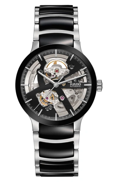 Rado Men's Swiss Automatic Centrix Open Heart Two-tone Stainless Steel & High Tech Ceramic Bracelet Watch In Black
