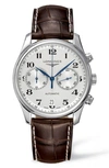 LONGINES MASTER AUTOMATIC CHRONOGRAPH LEATHER STRAP WATCH, 40MM,L26294783