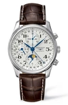 LONGINES MASTER AUTOMATIC CHRONOGRAPH LEATHER STRAP WATCH, 40MM,L26734783