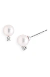 MIKIMOTO AKOYA PEARL & DIAMOND STUD EARRINGS,PES 602D W