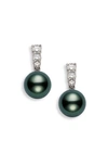 MIKIMOTO 'MORNING DEW' BLACK SOUTH SEA CULTURED PEARL & DIAMOND EARRINGS,PEA 643BD W