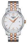 Tissot Tradition Bracelet Watch, 33mm In Silver White/ Rose Gold