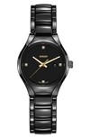 Rado Women's Swiss True Diamond Accent Black High-tech Ceramic Bracelet Watch 30mm R27059712 In Titanium