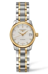Longines Women's Swiss Automatic Master Diamond Accent 18k Gold And Stainless Steel Bracelet Watch 26mm L2128 In Silver/ Gold/ Silver