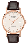 Tissot Everytime Swissmatic Leather Strap Watch, 40mm In Brown/ White/ Rose Gold