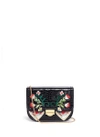 VENNA Floral and heart patch croc embossed leather bag