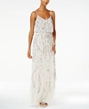 ADRIANNA PAPELL FLORAL BEADED BLOUSON GOWN